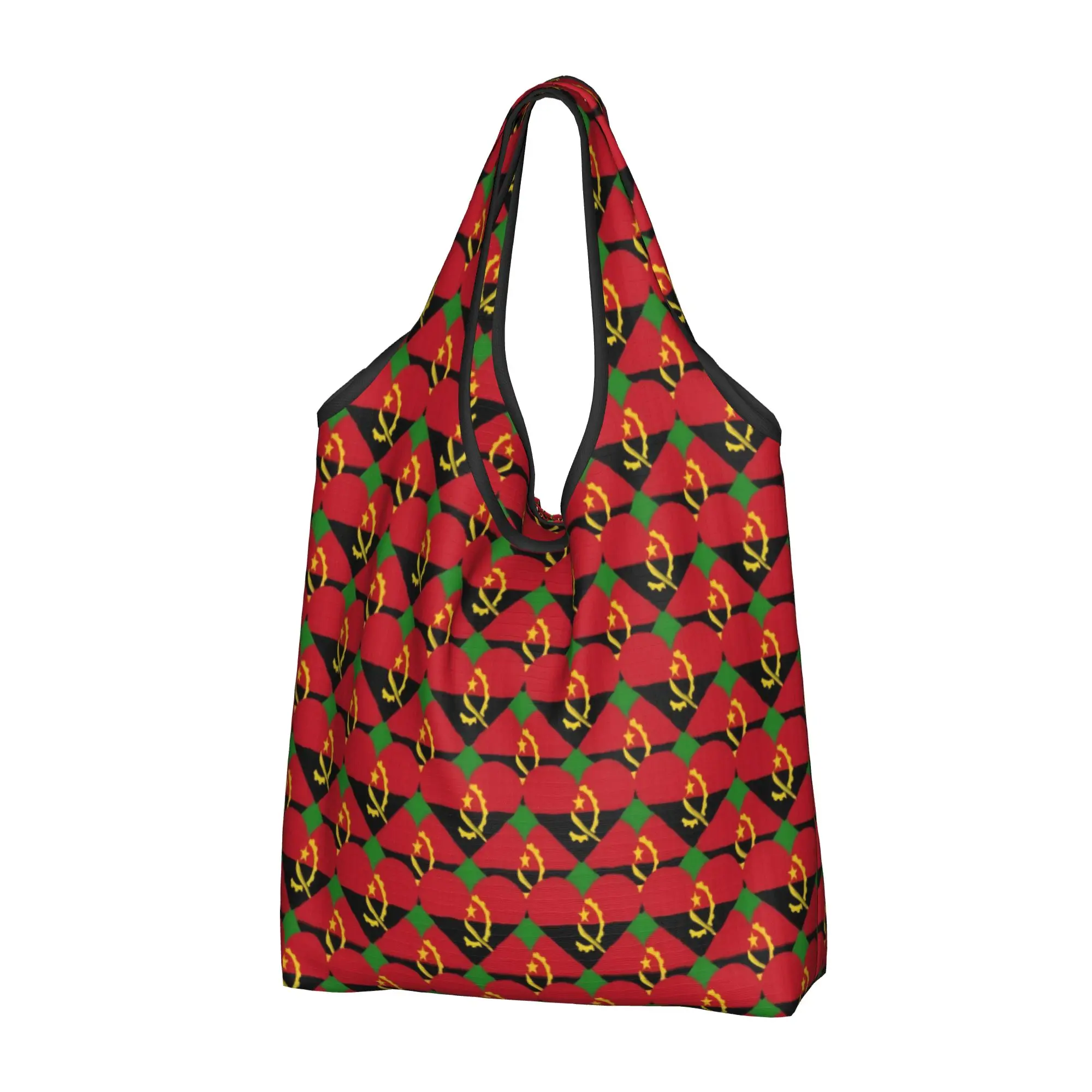 Recycling Angola Hearts Flag Shopping Bag Women Tote Bag Portable  Grocery Shopper Bags