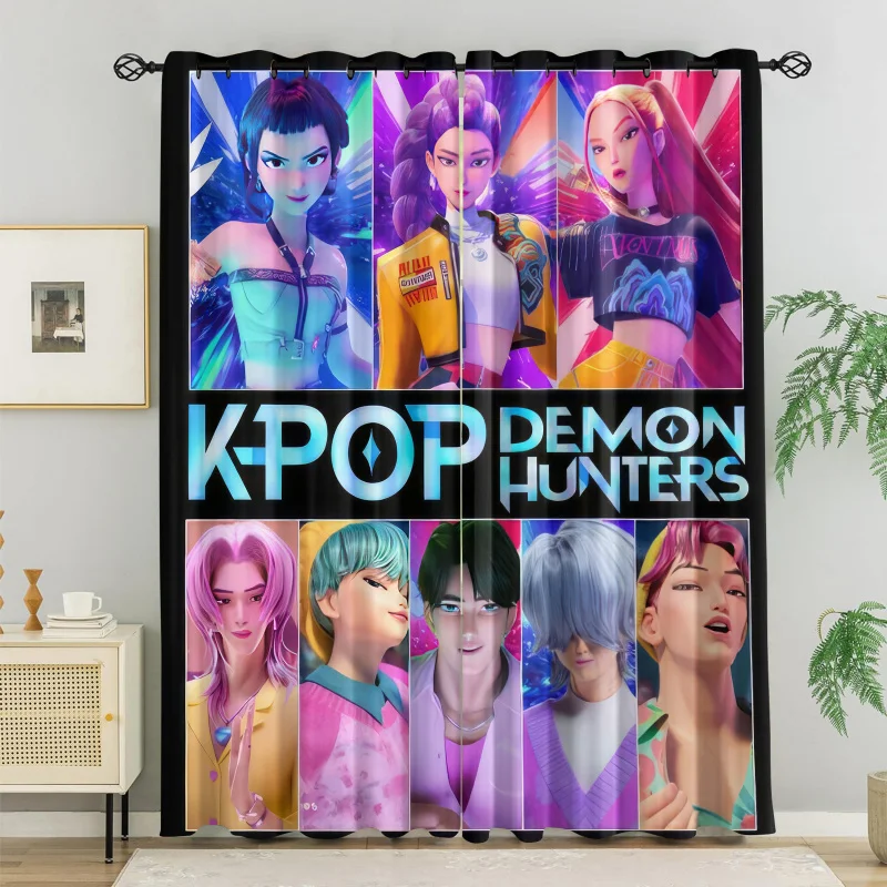 2 Stück Hasbro Kpop Boys Group & Girls Group Verdunkelungsvorhänge, 85 % lichtblockierende Ösen-Fenstervorhänge für Schlafzimmer und Wohnzimmer