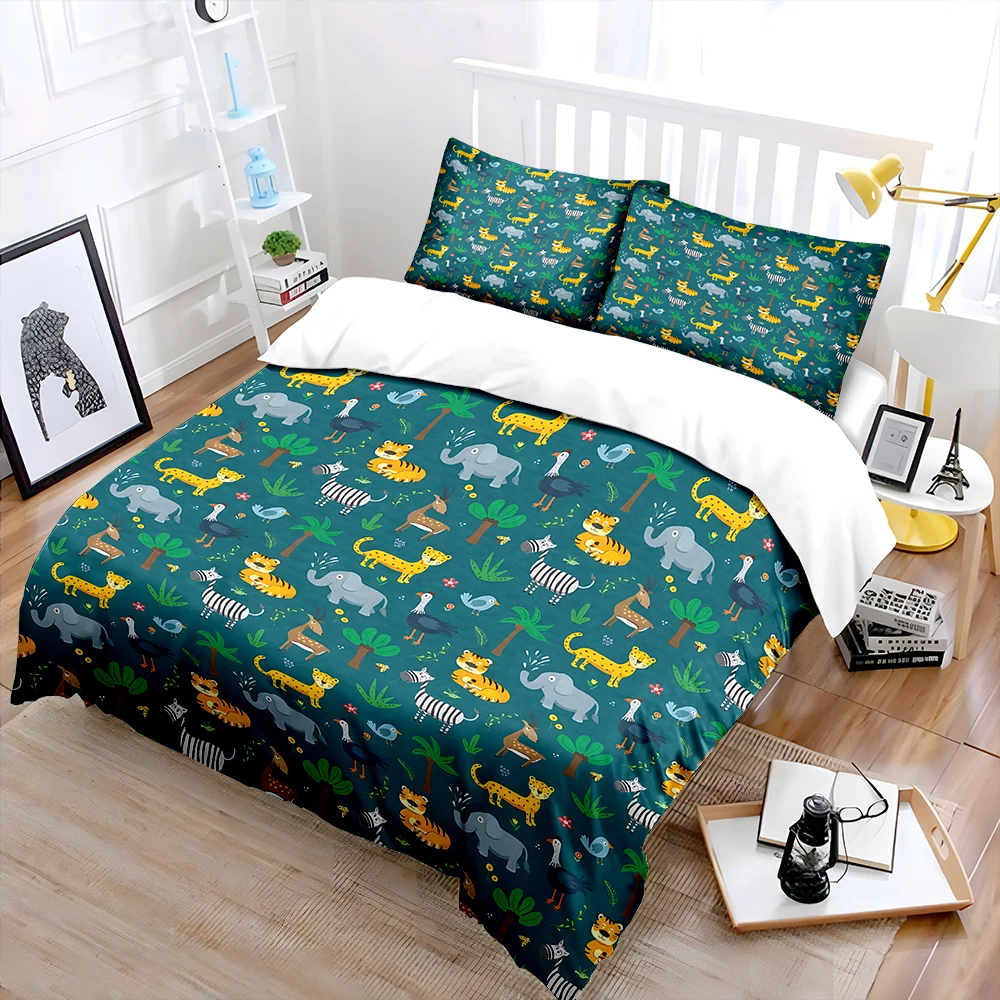 Animal and nature pattern background Duvet Cover Set Digital Print Colorful Polyester Bedding with Zipper Closur for kids gifts