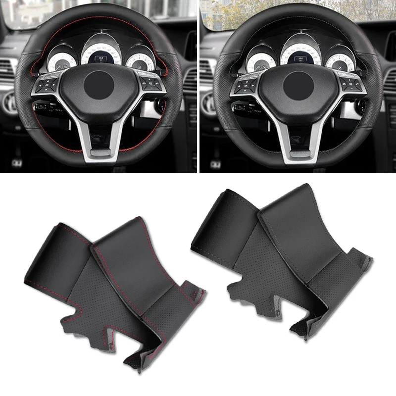 For Mercedes Benz A45 AMG W176 C63 W204 CLA C117 CLS S-Model 2011-2016 Hand Braid Car Steering Wheel Cover Protect Leather Trim