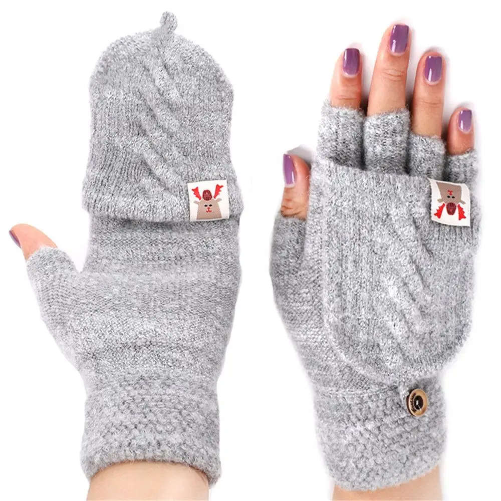 Christmas Gift Winter Soft Keep Finger Warm Flip Thicken Warm Knitted Gloves Half Capped Fingerless Mittens