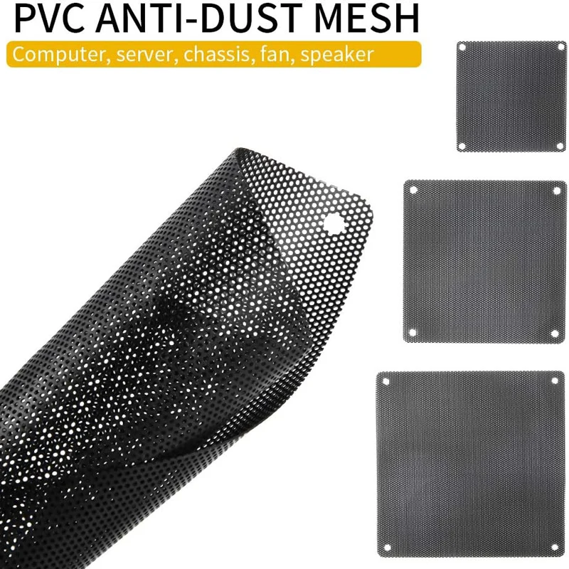 Cubierta a prueba de polvo para ventilador de ordenador, carcasa de malla negra de PVC de 8cm y 12cm