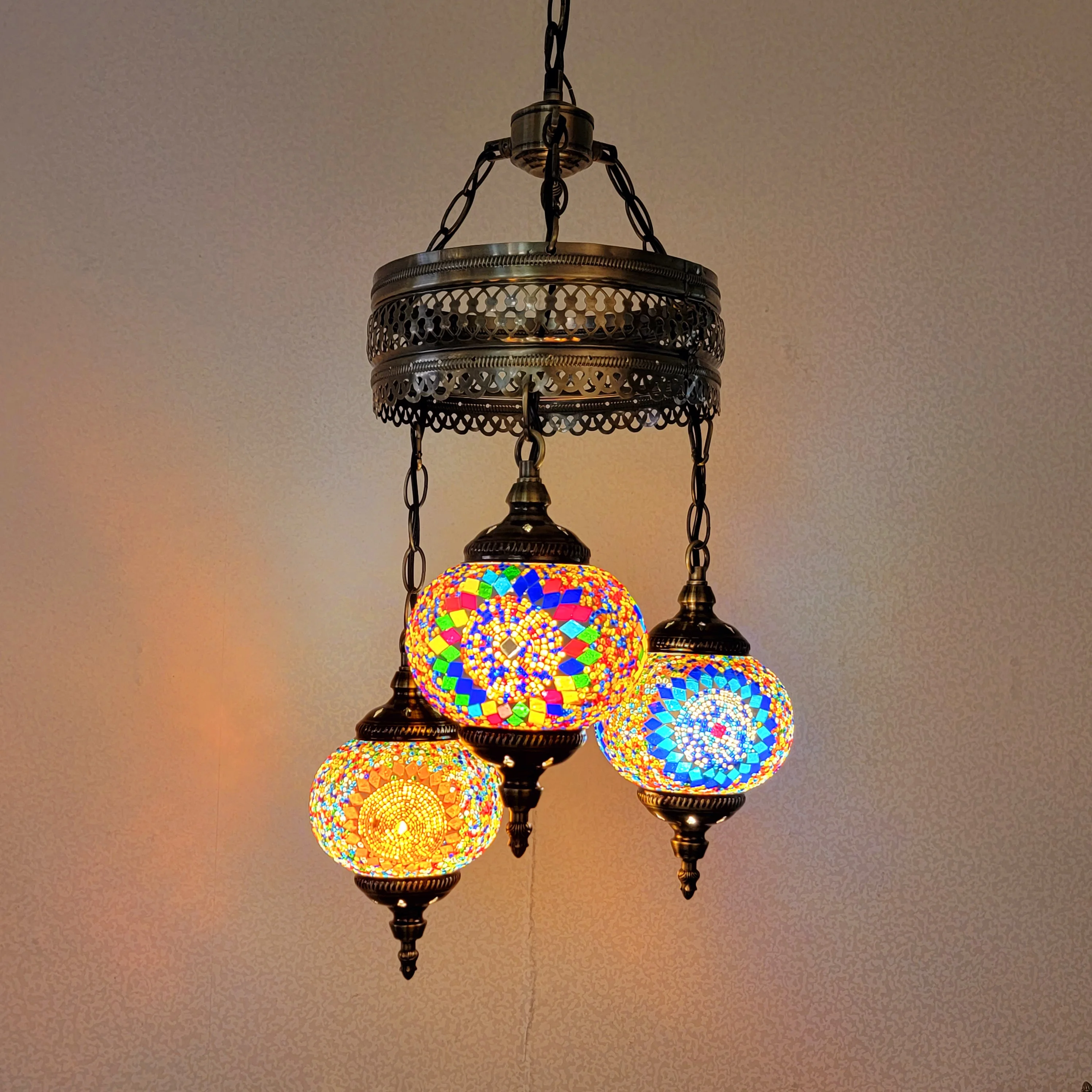 Bar Restaurant Retro Arab Pendant Lights Mediterranean Vintage  Decorative Hanging Mosaic Lantern Chandelier Lamp