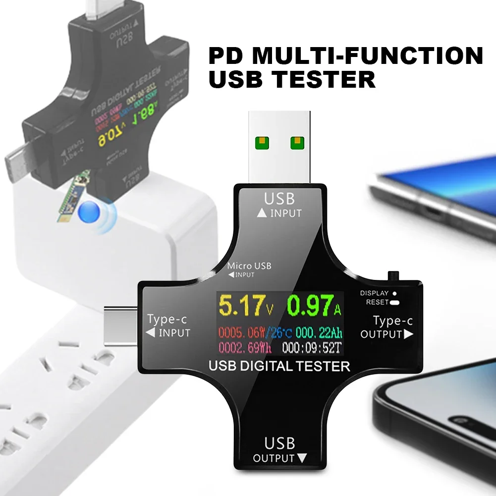 Tester USB Typu C DC Cyfrowy Woltomierz Kolorowy Cyfrowy Wyświetlacz Amperomierz Typu C PD Wskaźnik Ładowarki Napięcie Tester Prądu USB