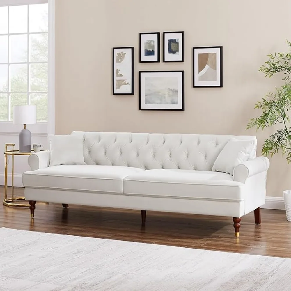 Sofá de veludo de 86 ", sofá de loveseat tufado moderno de meados do século, sofás de 3 lugares para sala de estar, sofá moderno confortável