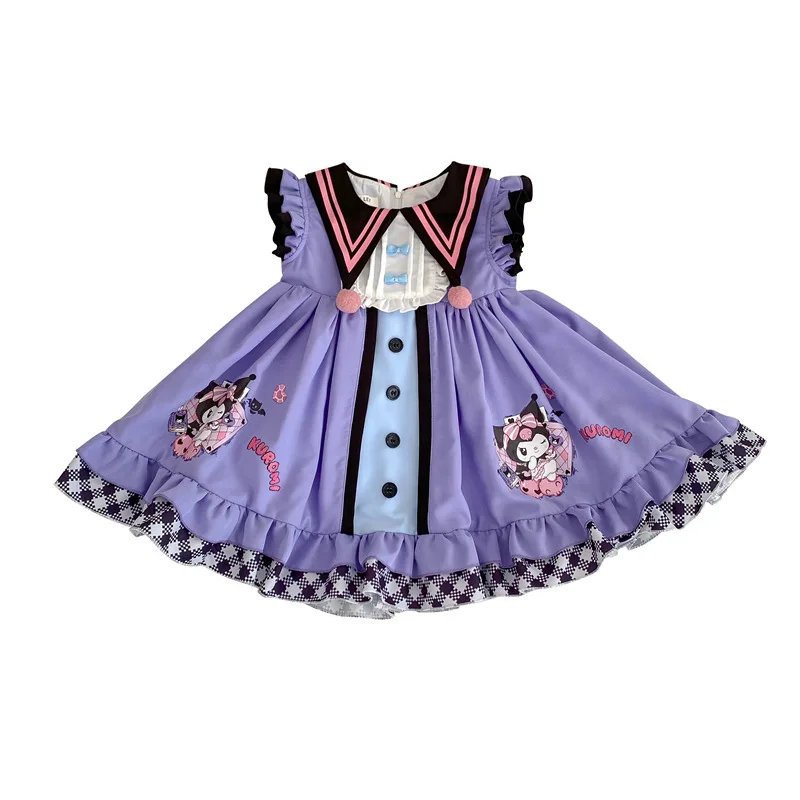 Kawaii Kuromi Cinnamoroll Children\'s Sweet Baby Lapel Princess Dress Summer Anime Sanrios Girly Heart Cute Cake Skirt Dress