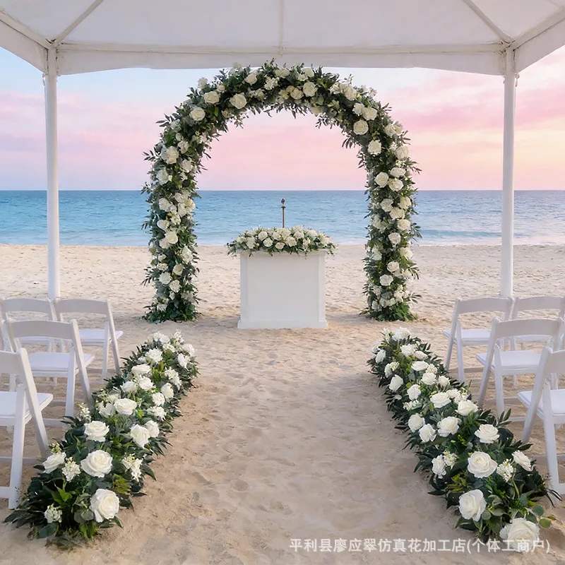 Luxury Artificial Rose Flower Long Runner Flower Row Wedding Decoration Table Floral Backdrop Arrangement Wall Arch Decor Props