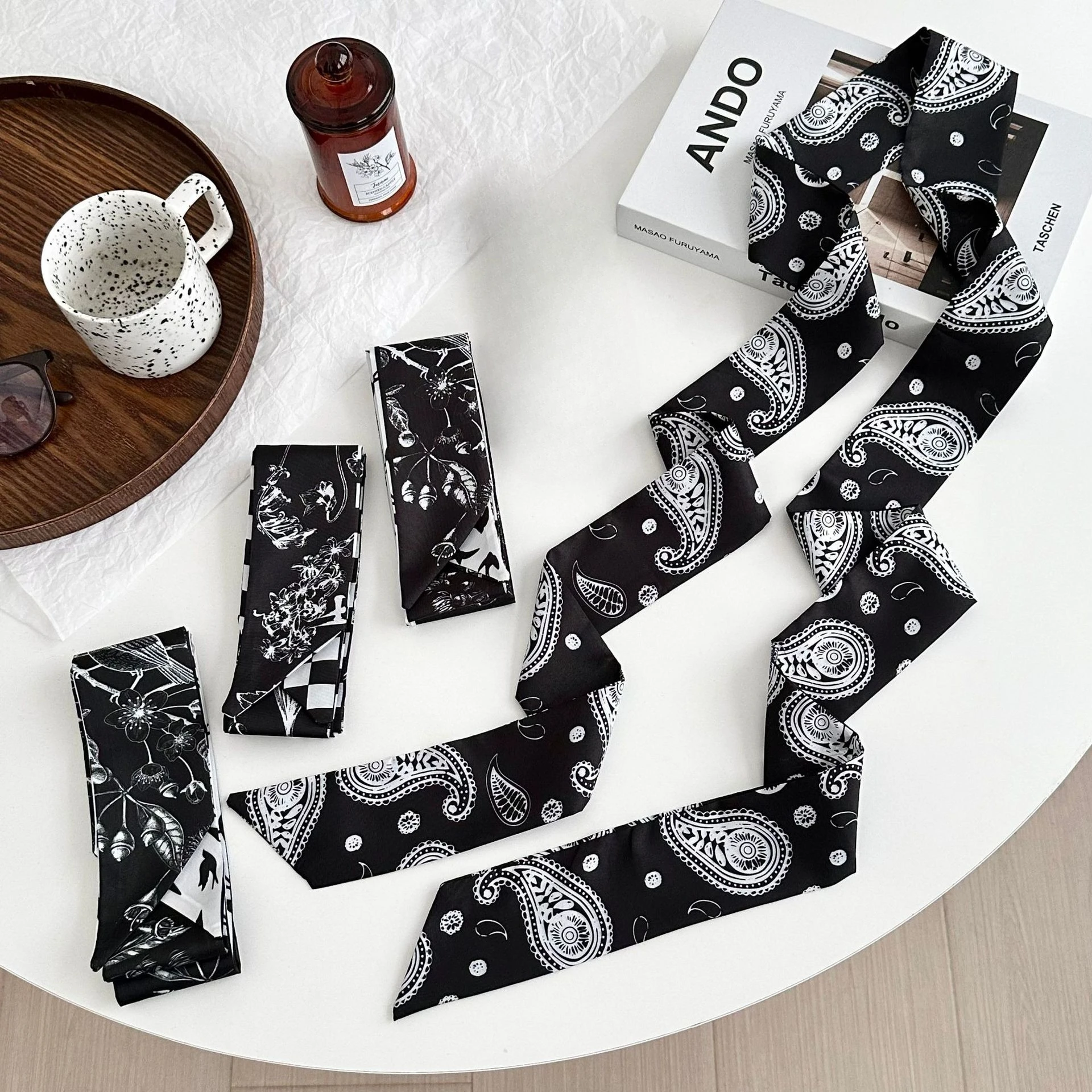 

Retro Satin Cashew Flower Long Silk Scarf Women's Multifunctional Headband, Hair Tie, Bag Strap, Tie, Belt