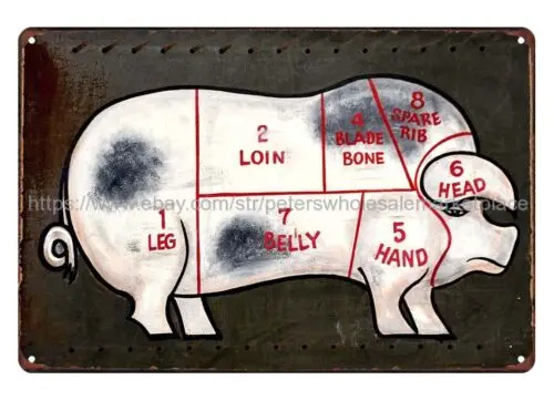 Pig Butcher Cuts farm livestock meat metal tin sign poster office restaurant sign