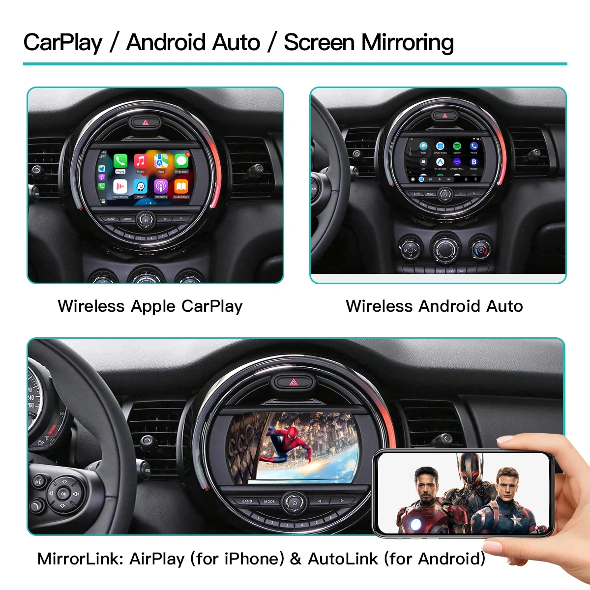 Wireless CarPlay Android Auto For BMW Mini R55 R56 R57 R58 R59 R60 R61 F54 F55 Clubman Countryman Hardtop John Cooper F56 F57