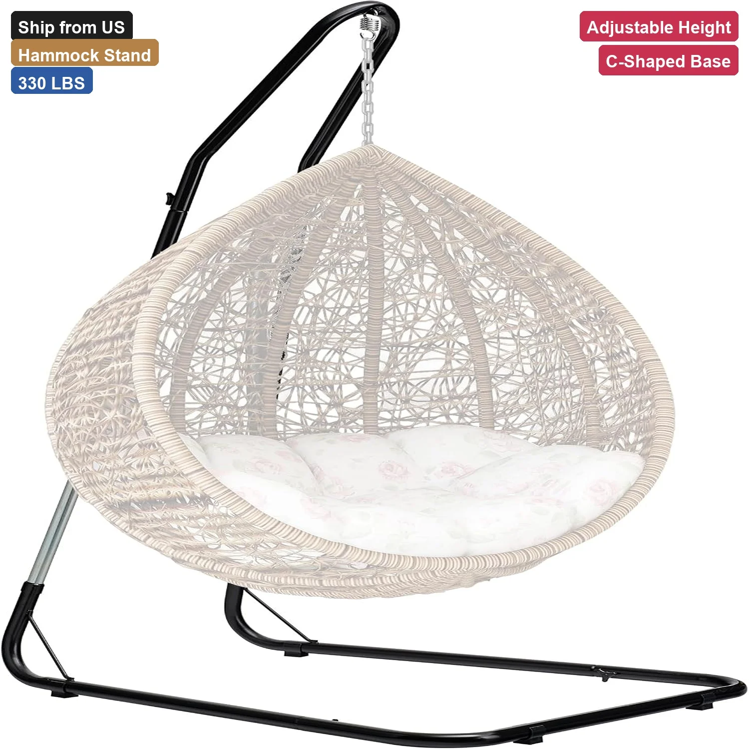 Durable Hammock Chair Stand Heavy Duty Steel C-Type, Adjustable Hanging Chair Stand 330lbs for Egg Chair Swing Indoor Outdoor Pa