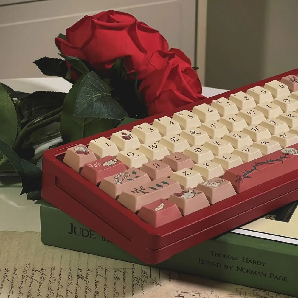 141 Keys Rose Letter Theme Keycaps Cherry Height PBT Thermal Sublimation For 61 64 68 75 84 87 99 104 108 Mechanical Keyboard