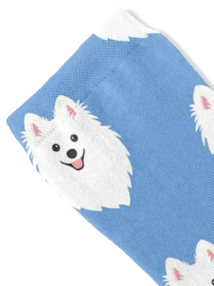 Waiting Japanese Spitz Puppy Dog - KamaHachi Sky Blue Socks Run Antiskid soccer golf funny sock Woman Socks Men's