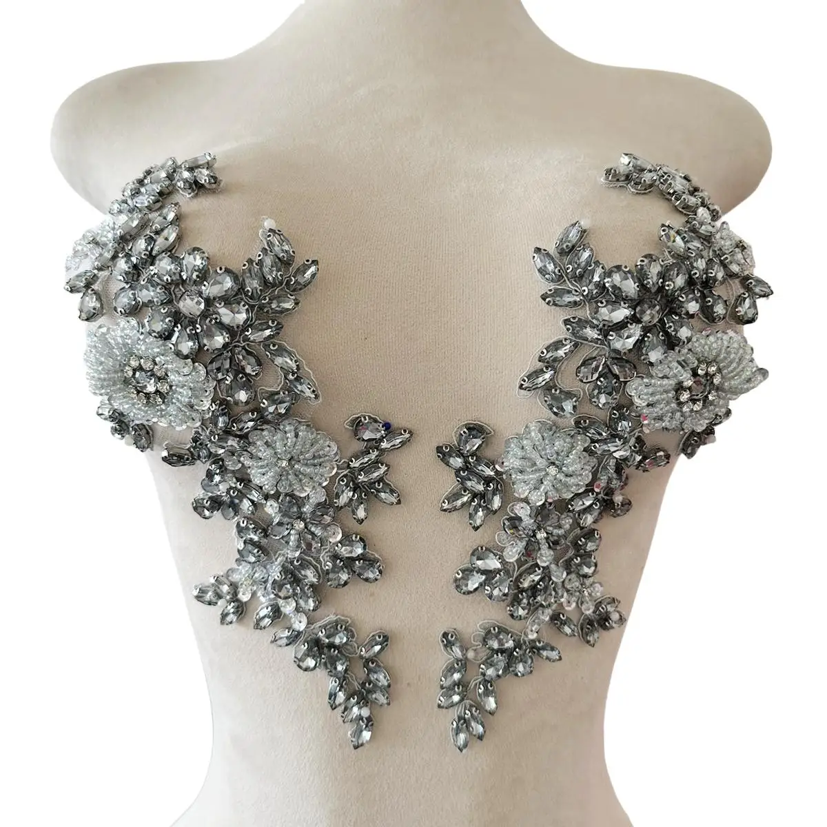 15 colores, apliques pesados, cuentas brillantes, decoración de ropa con diamantes, cuello en V profundo, tela para vestido de noche, Material de diamantes de imitación de lujo