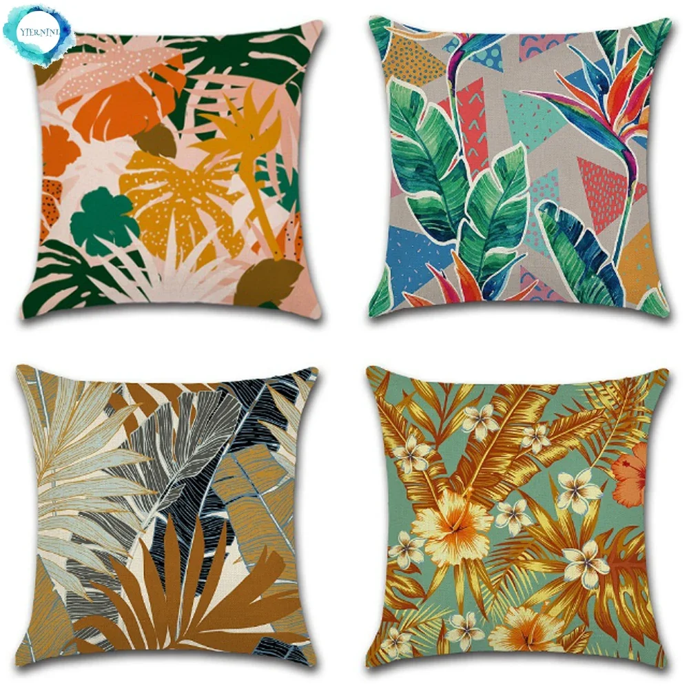 

Tropical Leaf Pillowcase Sofa Decorative Cotton Linen Cushion Cover Colourful Throw Pillow Case almofadas decorativas 45X45CM