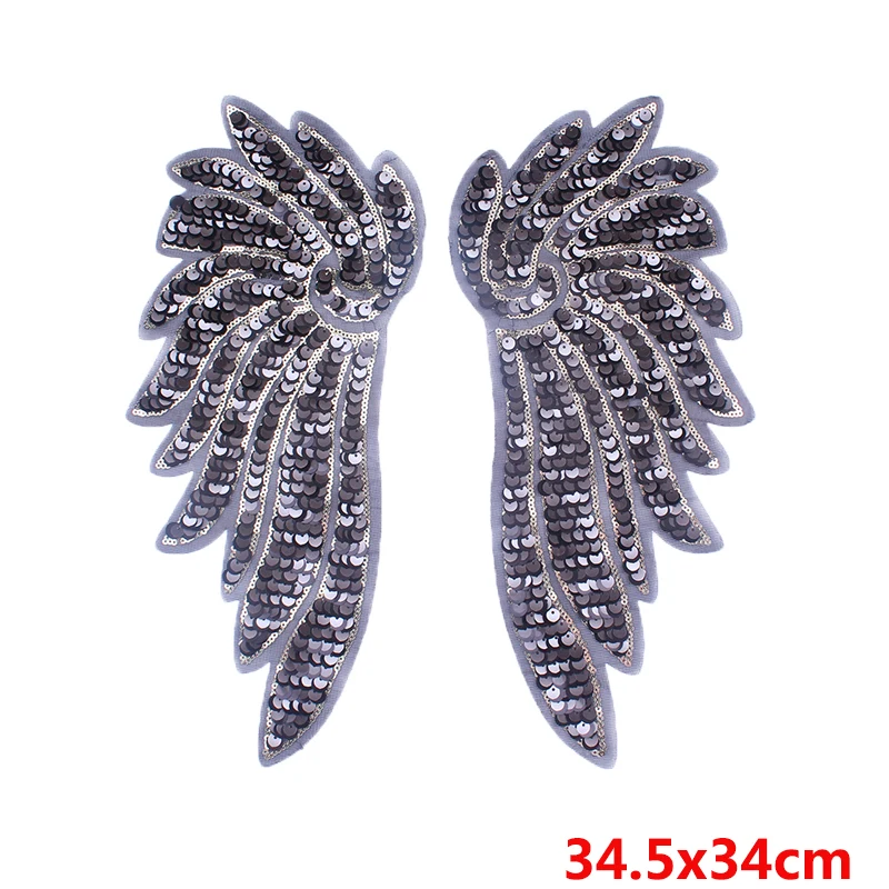 1 Pair Gold Silver Colorful Sequin Patch Angel Wings Iron on Patches For Clothes Dress Jeans Shirt DIY Sew Applique For Clothes