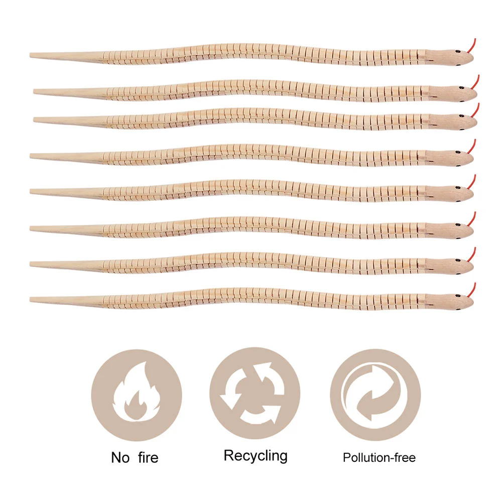 8pcs Simulation Wooden Snake Realistic Animal Toy Novelty Trick Props Kids Party Jokes Toy for Kids Children Toddlers (Wood Colo