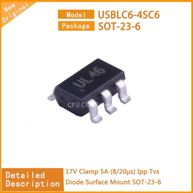 50Pcs/Lot  New Original  USBLC6-4SC6 USBLC6 17V Clamp 5A (8/20µs) Ipp Tvs Diode Surface Mount SOT-23-6