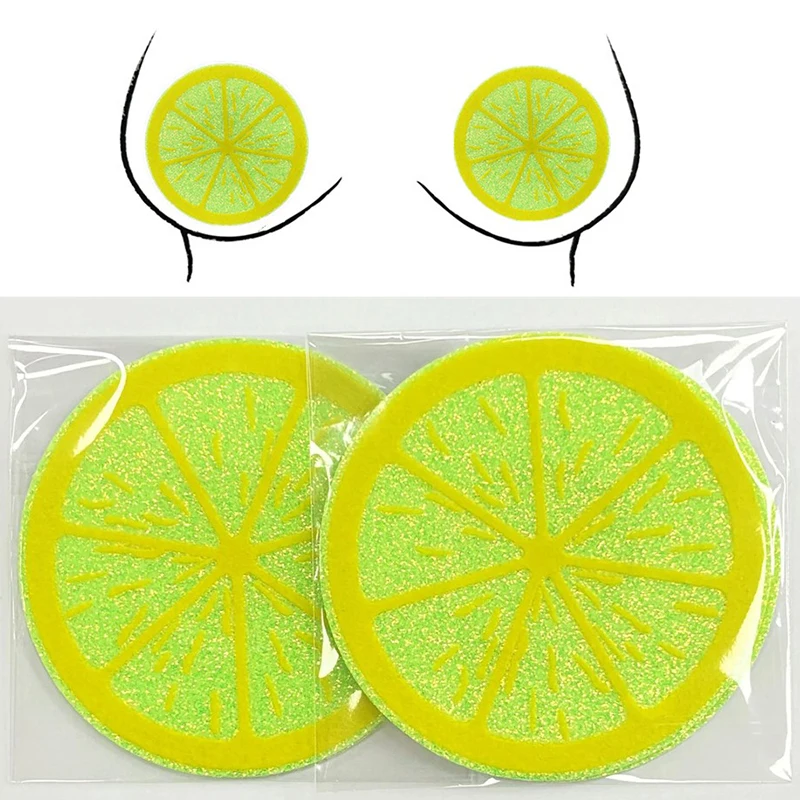 1Pair Sexy Fluorescence Green Lemon Nipple Pasties Nipple Covers Women Adhesive Breast Stickers Disposable