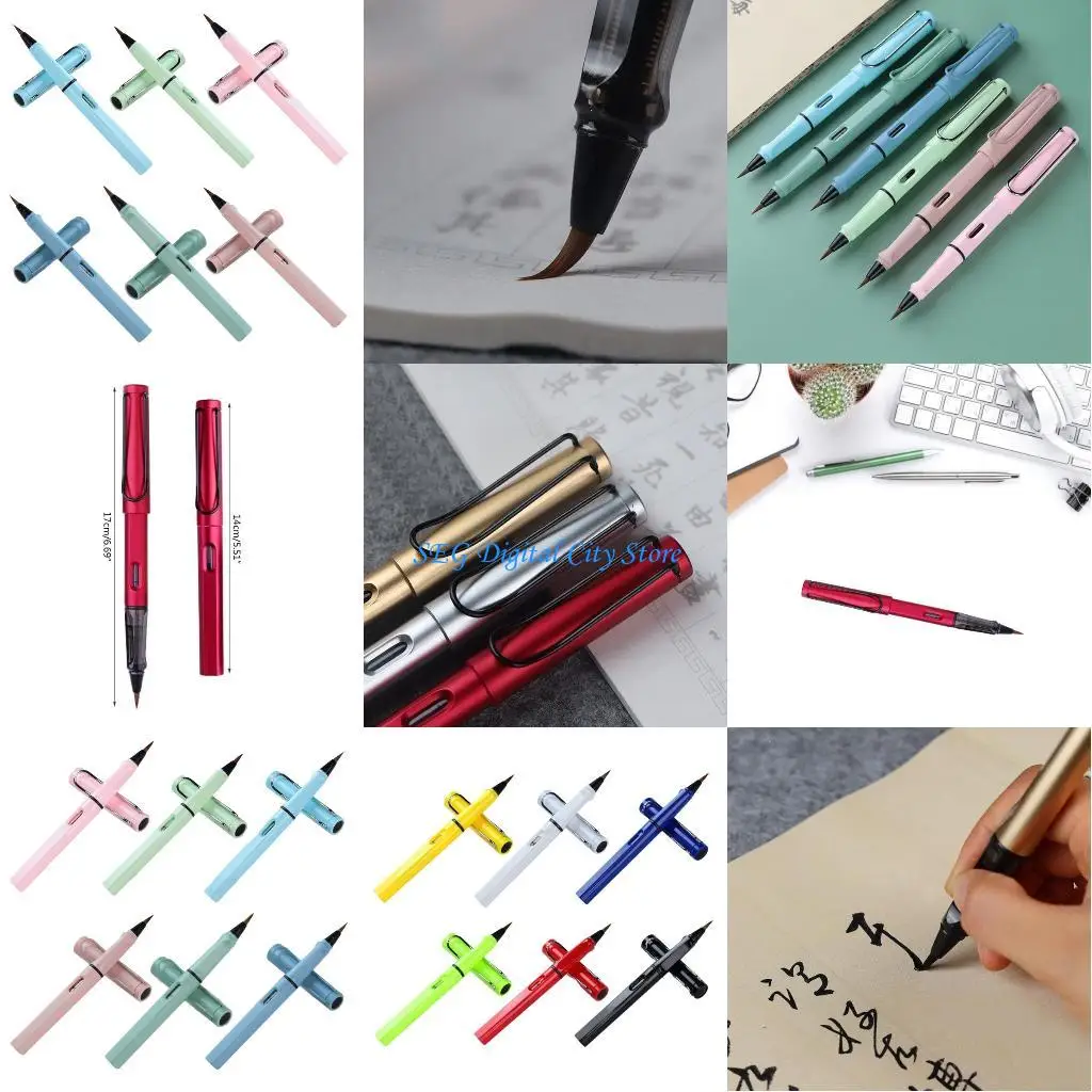 

U75B Pack of 6 Soft Tip Fountain Pen Brush Tip Pen Set for Writing and Drawing Refillable Hand Lettering Pens