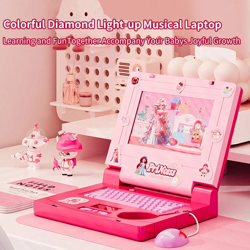 Kids Learning cartoon laptop model, Musical Learning Infant Toys 12-18 Months， LED Music Electronic  Simulation Computer Toy