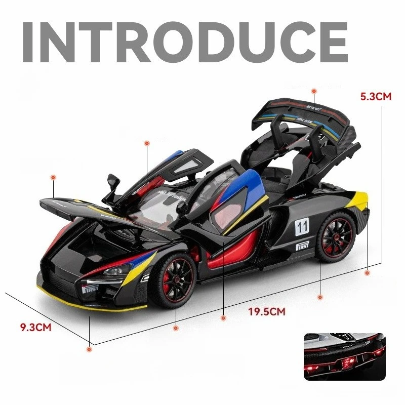 1:24 Senna Sports Car Alloy Car Model Sound and Light Pull Back Children's Toy Collectibles Birthday gift
