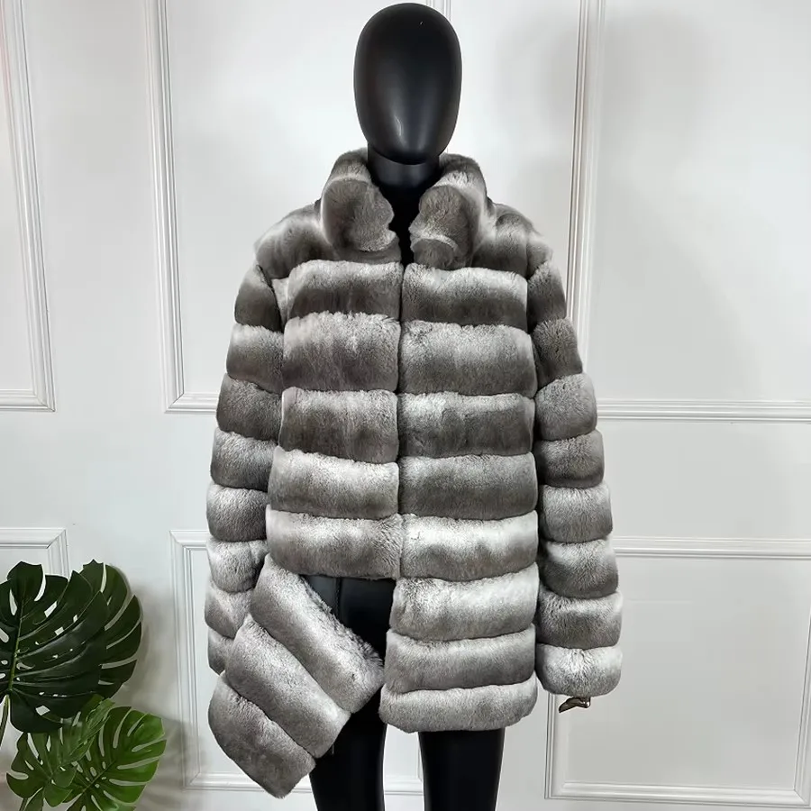 

Women Winter Real Rex Rabbit Fur Coat Genuine Fur Chinchilla Fur Coat Women Best Selling Clothes For Women Long Coat