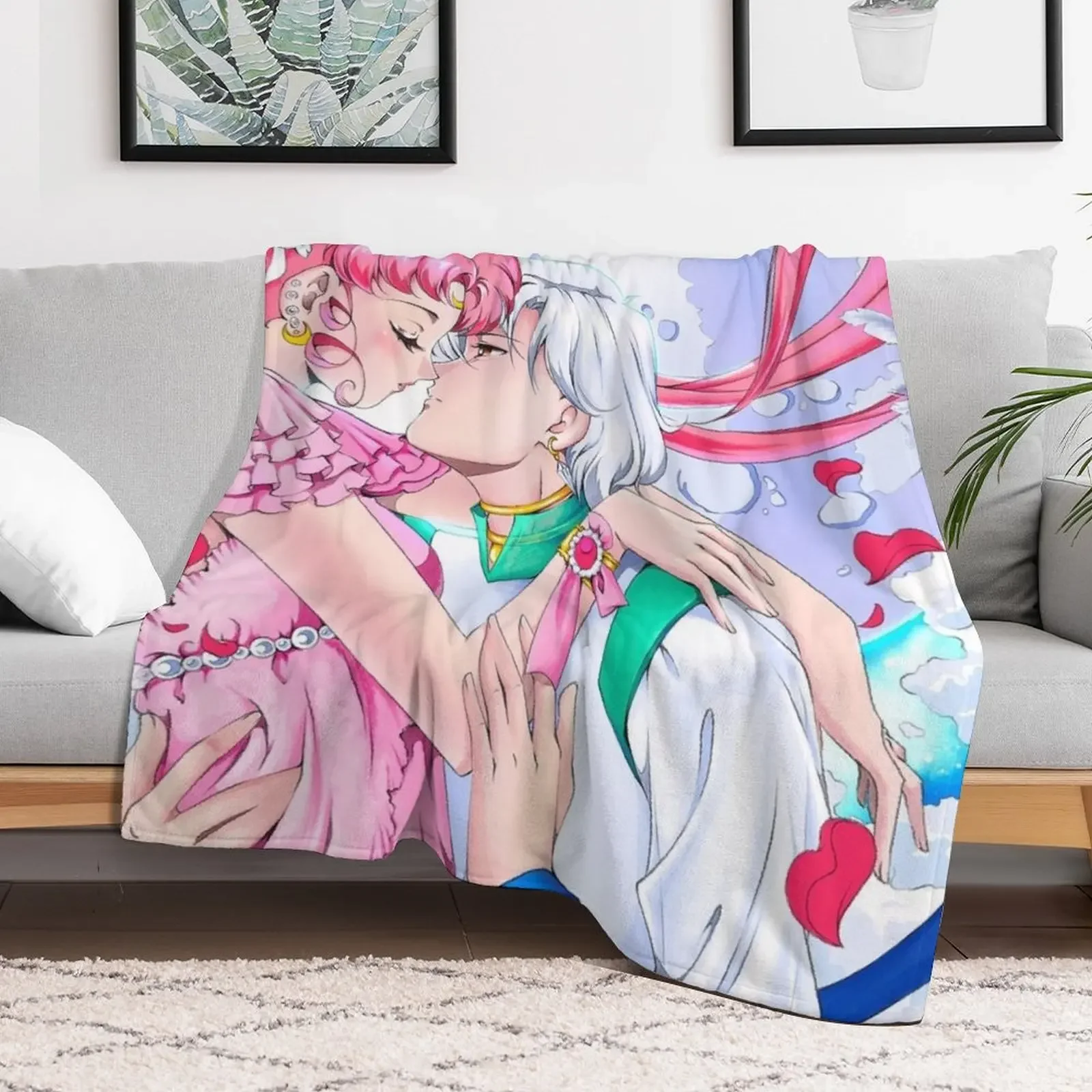 Helios x Chibiusa Moonlight Kiss Throw Blanket Warm Softest Hairys Blankets