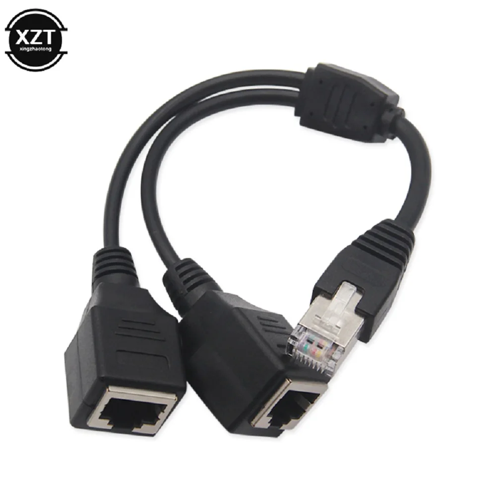 RJ45 1 Male 2 Female Socket Port LAN Ethernet Network Splitter Y-shaped Stable Transmission Network Lead Extension Cable 