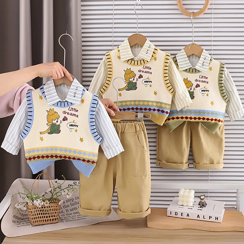 New Spring Autumn Baby Clothes Children Boys Vest Shirt Pants 3Pcs/Sets Infant Clothing Toddler Casual Costume Kids Tracksuits