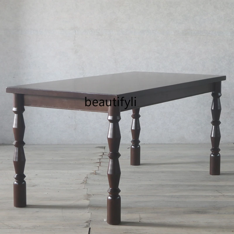 Solid Wood Dining Table All Solid Wood Black Modern Minimalist Table Cream Style Coffee Shop Dining Table