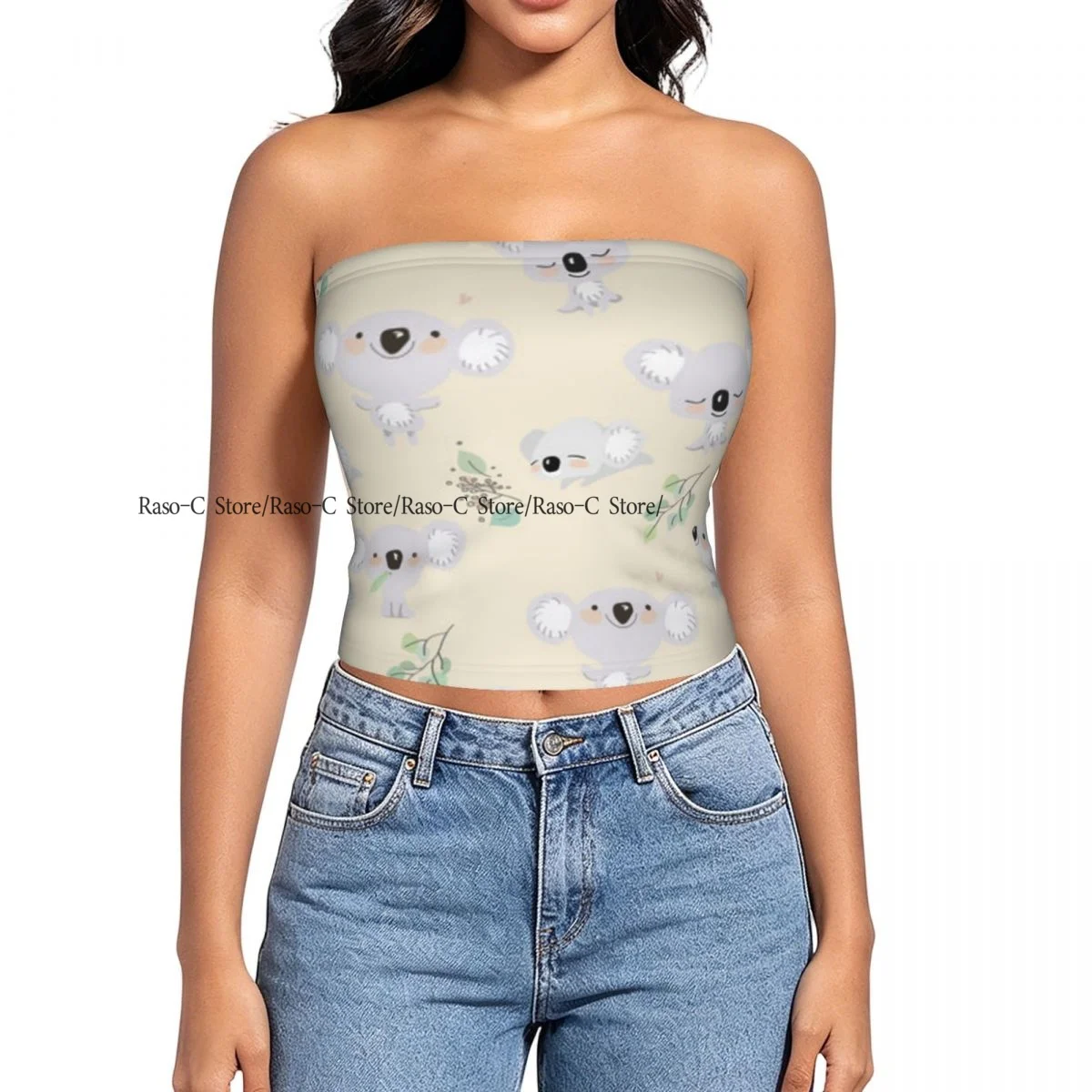 Women strapless blouses sleeveless Panda Pattern halter-neck sexy short-sleeved blouses