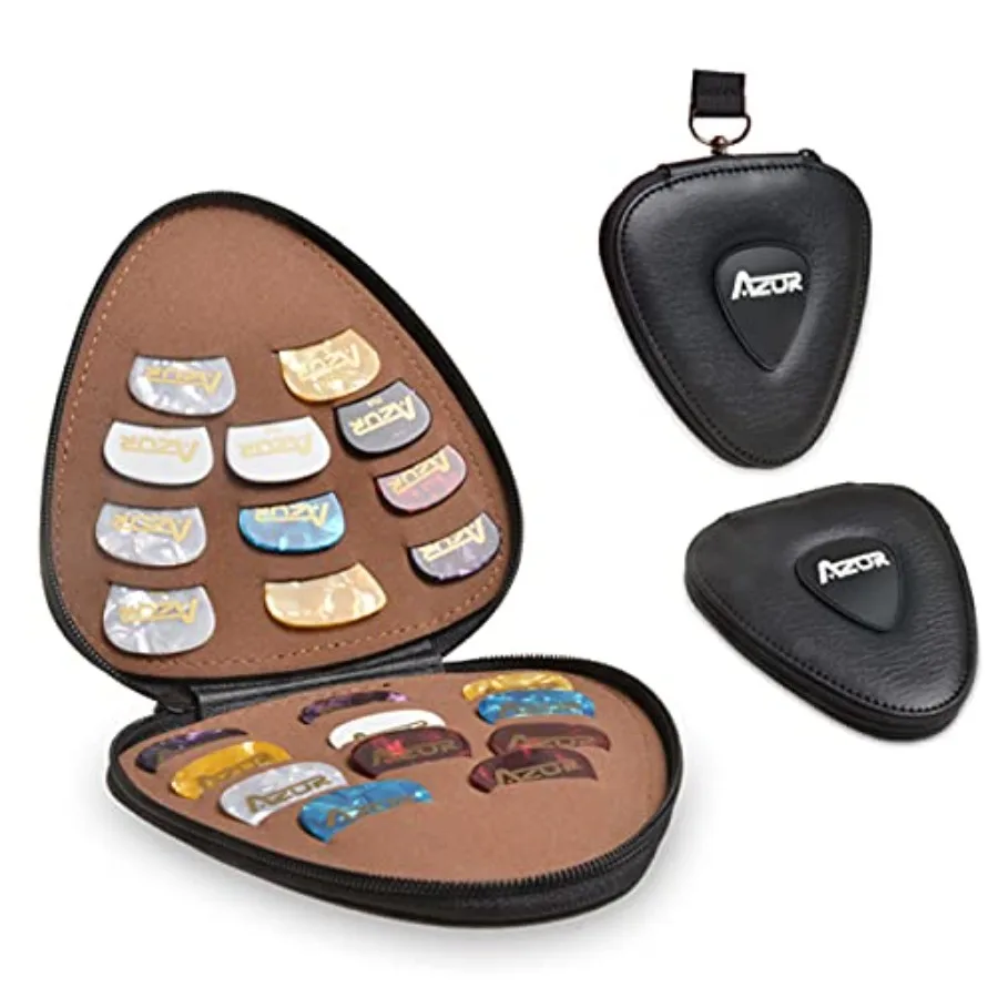 

AZOR Guitar Picks Holder for Acoustic Electric Guitar 20 Pack Picks Includes Variety Pack Pick Storage Pouch Box PU leather Gui