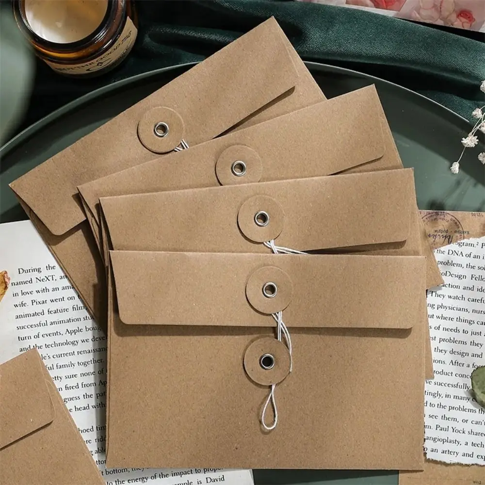 20pcs with String Tie Closure Clasp Kraft Paper Envelopes European Style Retro Vintage Brown Envelopes Invitation Card