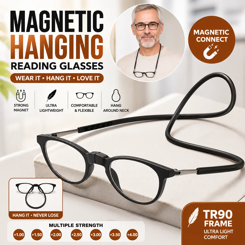 Portable Magnetic Reading Glasses for Men Reading Glasses with Magnet Hang on Neck Presbyopic Glasses Women