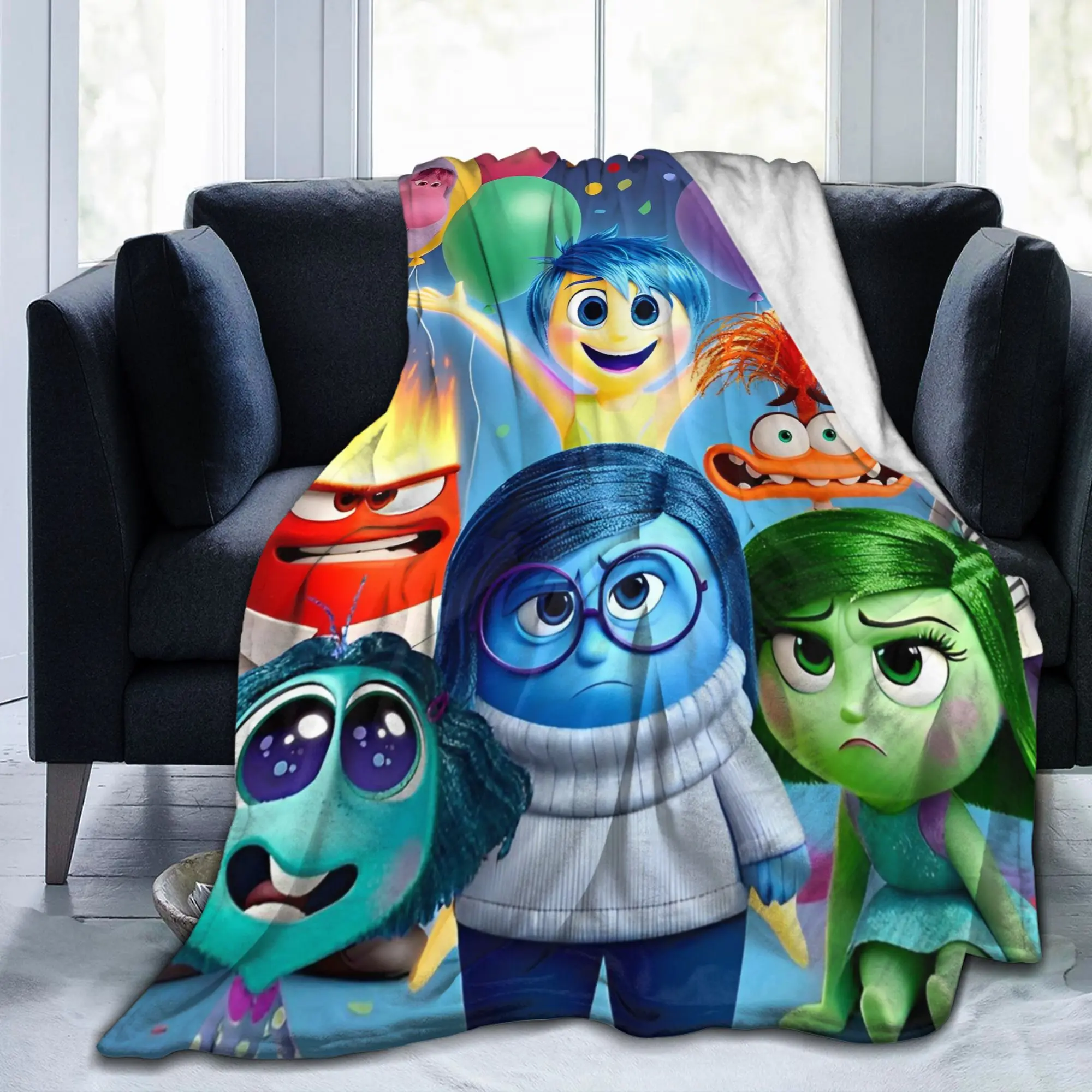 

Inside Out Blanket Cover Flannel Cartoon Adventure Comedy Lightweight Throw Blanket for Airplane Travel Bedroom Quilt