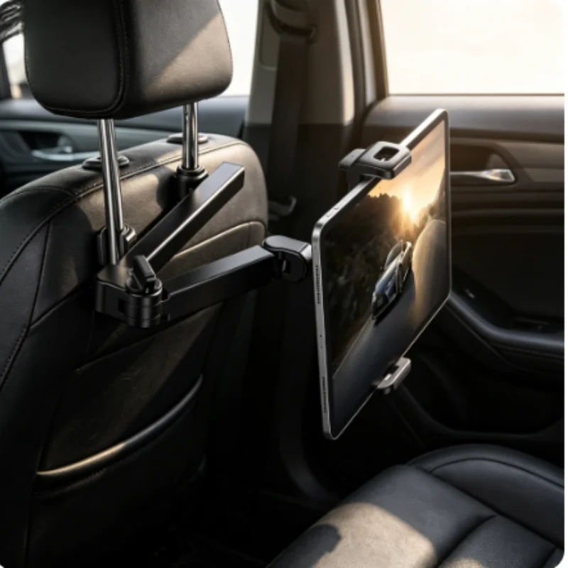 Universal Car Headrest Tablet Phone Mount, Foldable Back Seat Support Stand 360 Rotation Fits 4.7-12.9 Inch iPad Mini Air Smartphones for Kids
