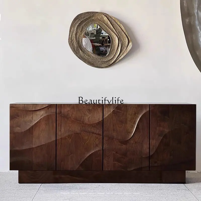 

Retro living room dining side cabinet medieval silent wind carving high-end light luxury entrance chest