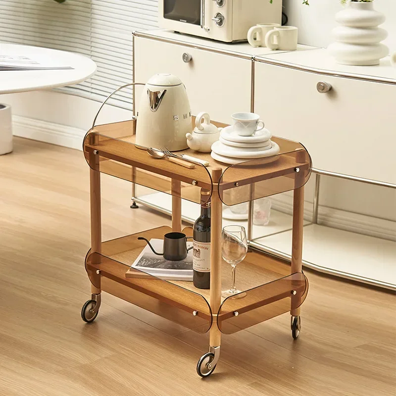 Solid wood trolley removable household small apartment living room dining car coffee table sofa edge rack corner table