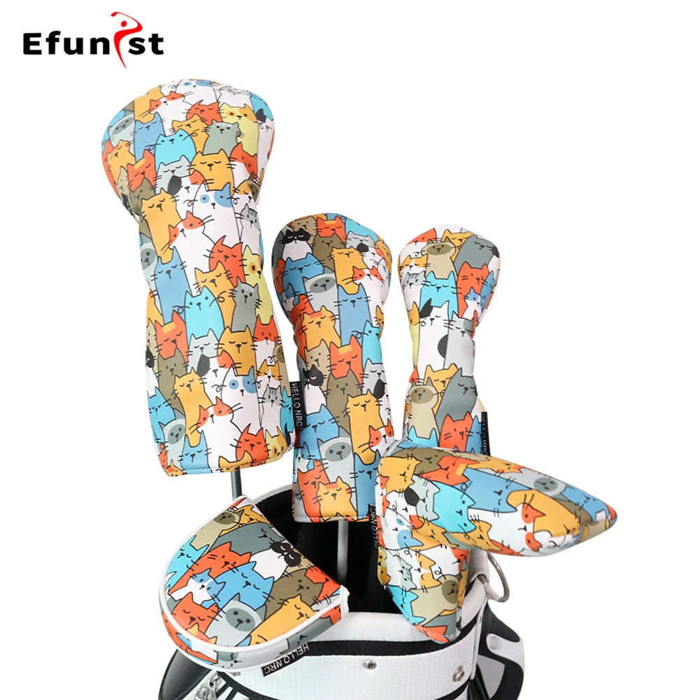 أغطية خشبية للجولف على شكل قطة جرافيتي من جلد البولي يوريثان، أغطية رأس نادي الجولف الناعمة والمتينة، واقي هجين مقاوم للماء للسائق