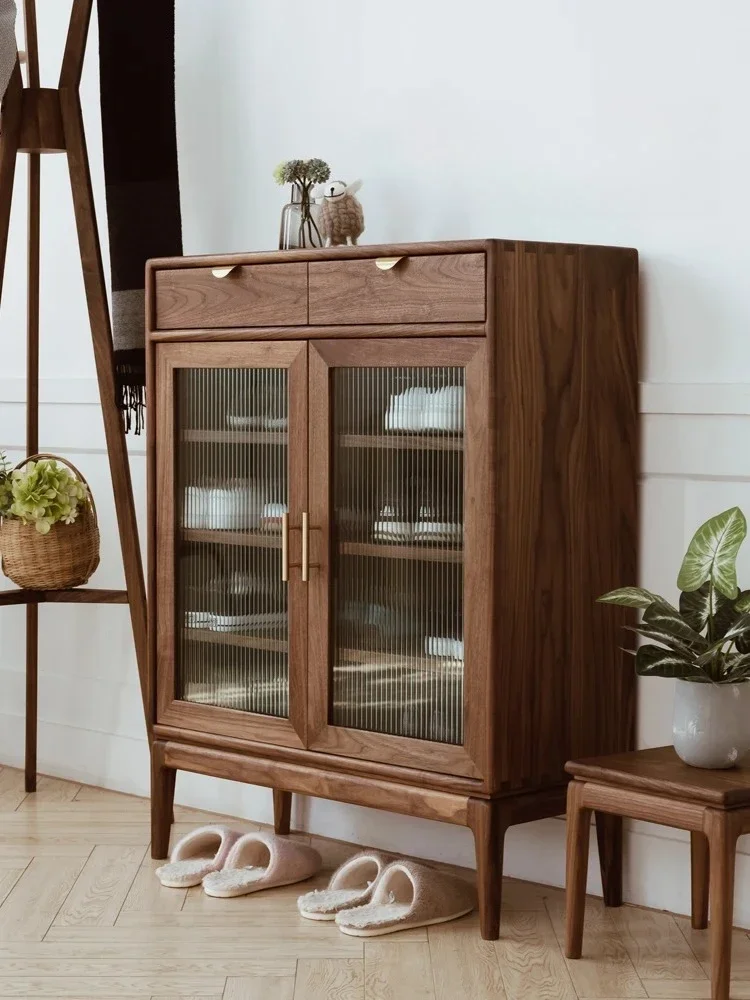 Nordic Solid Wood Antique Shoe Cabinet Household Rattan Storage Cabinet