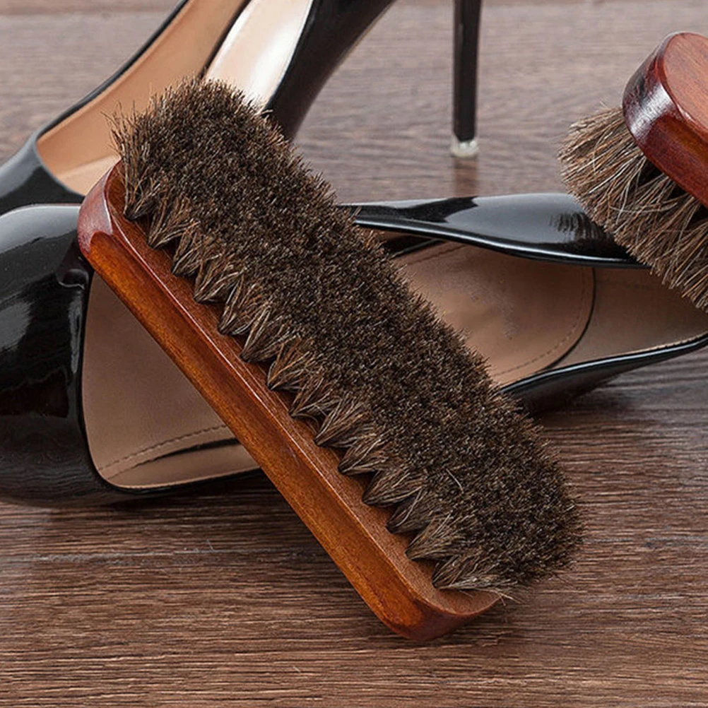 

2 Pcs Wooden Horse Hair Brush Cleaning Shoebrush for Shoes Soft Horsehair Shine