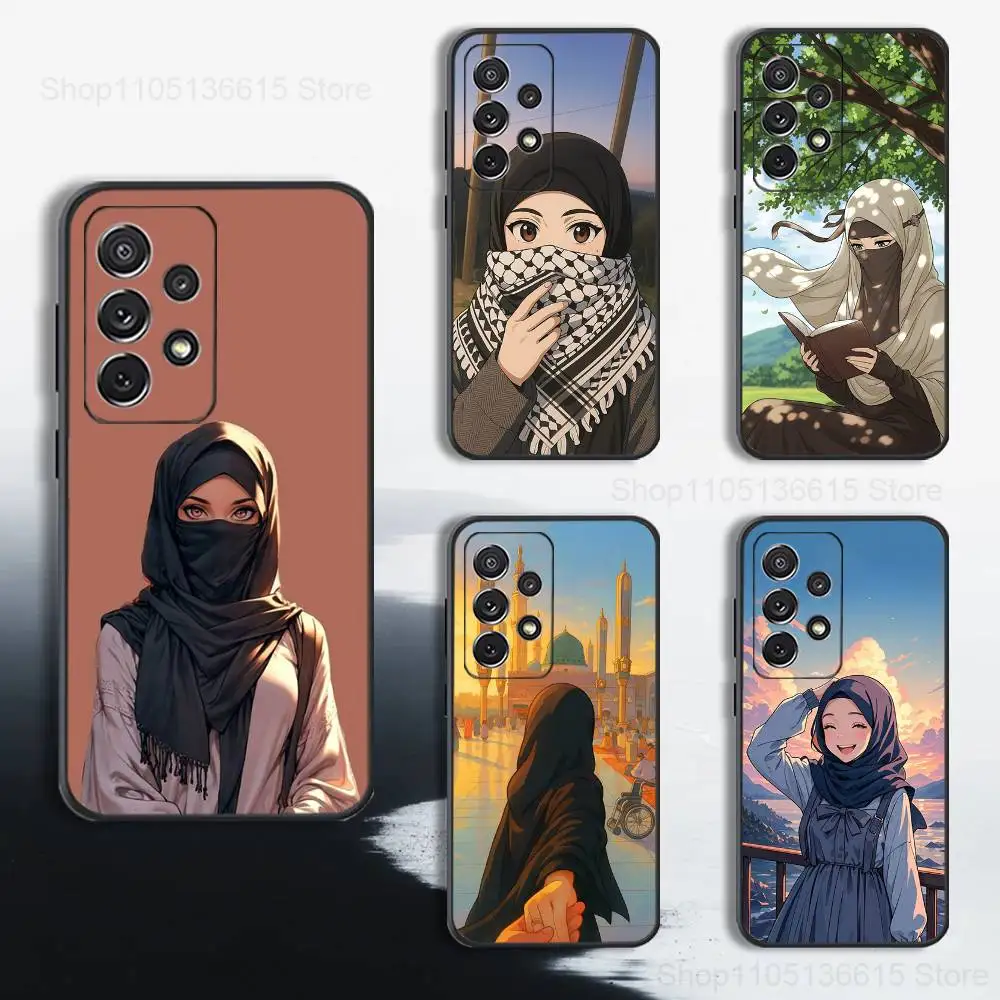 

Arabic Art Muslim Girls Phone Case For Samsung S25,S24,S23,S22,S21,S20,S10,S9,Ultra,Plus,Lite,FE,Soft Silicone Black Cover