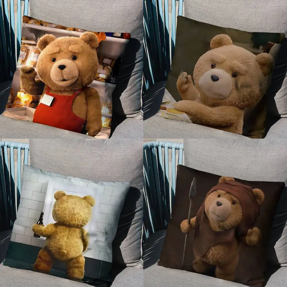 

Movie Cute Ted Bear Pillow Case Anti-dustmite Pillowcase Invisible zipper silky short plush Sofa cushion cover