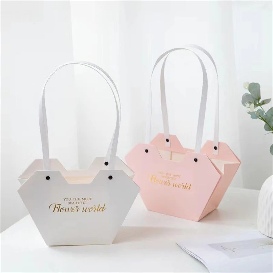 Heart Handbag Handheld Boxes Flower Candy Gift Bouquet Package Packaging Bag Box Diy Floral Material Wedding Party Supplies