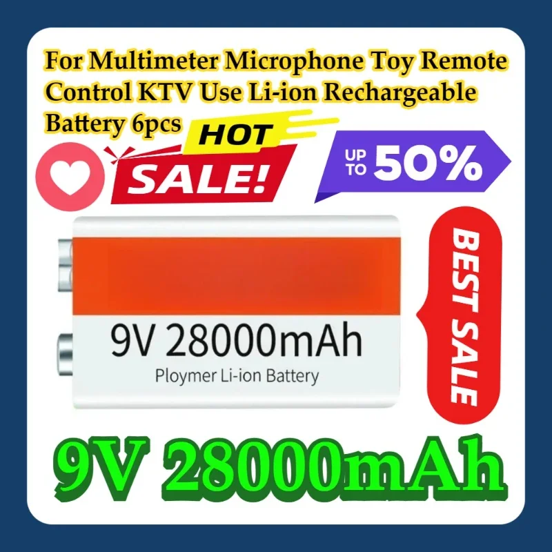 For Multimeter Microphone Toy Remote Control KTV Use USB-9V 28000mAh Li-ion Rechargeable Battery 6pcs