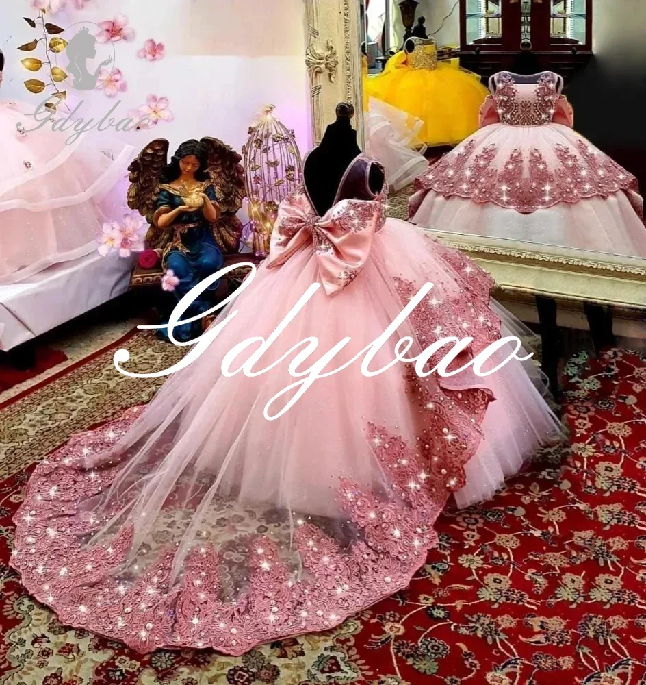 Vestido de lujo púrpura para niña, vestido de flores para boda, fiesta de cumpleaños de princesa, vestidos de noche elegantes hechos a medida para niña