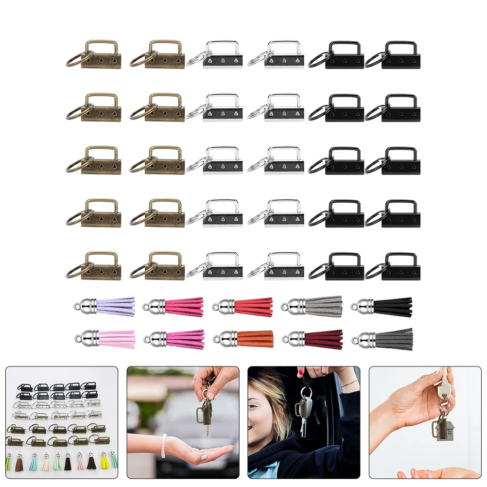 1 set 32mm Tail Colors Diy Accessories Metal Key Rings 35mm Tassels Keychain Making Key Chain Kit Supplies Jewelry