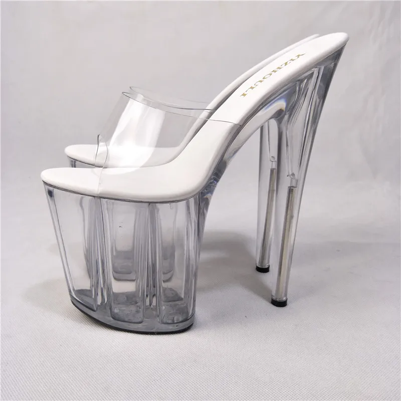 Saltos transparentes para mulheres, sapatos sensuais para clube e dança de palco, cristal lindo, 20 cm, 8 pol, verão