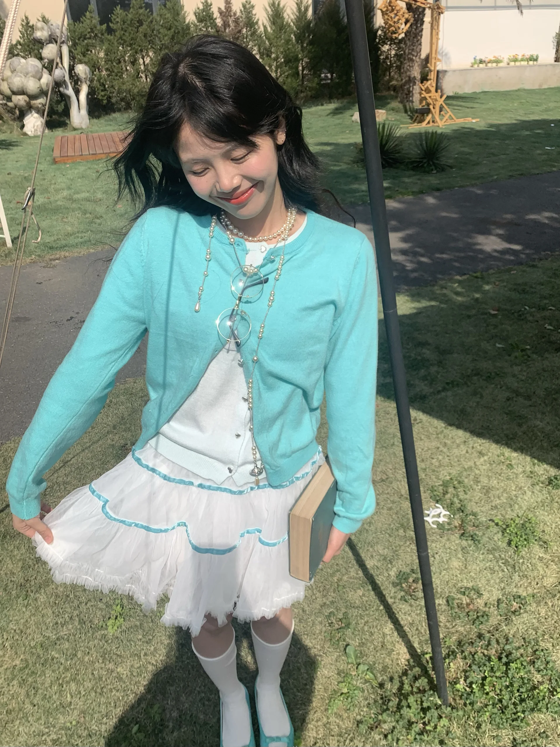 

Morino Mint een Knitted ort Cardigan Women's Outerwear Slimming Top Small Size Casual Sle Long Sve round Ne Coat